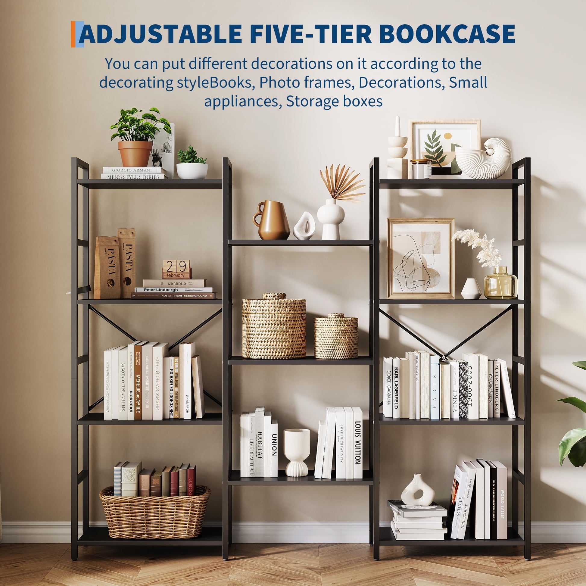 Garvee étagère industrielle à 4 niveaux avec structure métallique, 11 étagères ouvertes, robuste, noir, idéale pour le salon et le bureau