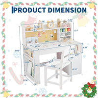 Garvee Bureau enfant ergonomique avec chaise, plateau inclinable et meuble de rangement, blanc, idéal pour étude, devoirs et activités créatives