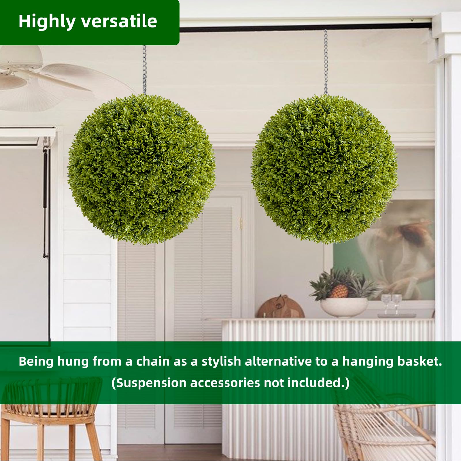 Garvee Lot de 2 boules de buis artificielles 55 cm en PE, résistantes aux UV et aux intempéries, pour jardin et mariage, vertes