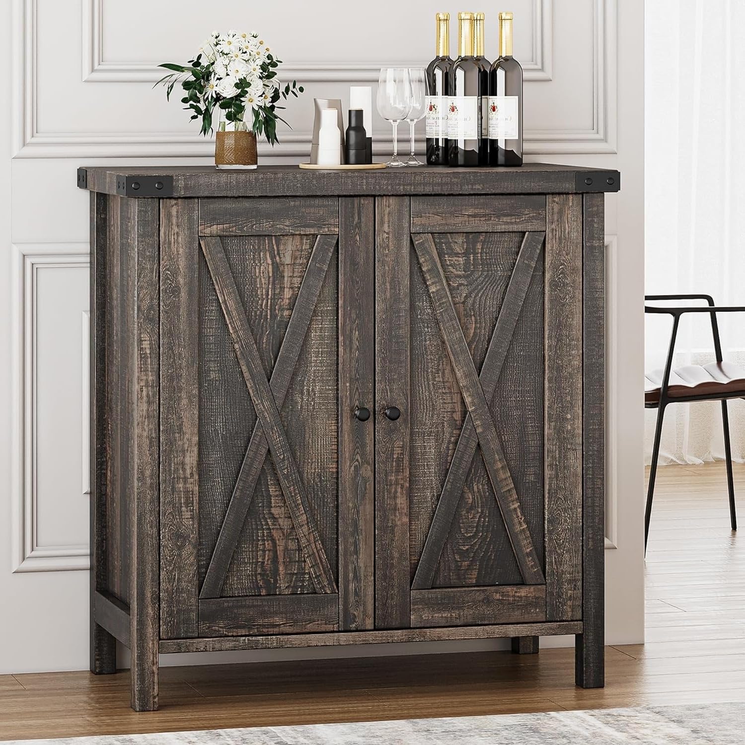 Garvee petit buffet de style campagnard, 2 portes, étagères réglables, MDF, pour le salon et la salle à manger, 76 × 40 × 80 cm, marron rustique