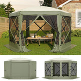 Garvee Tente Pop-Up Hexagonale 396 x 396 cm, Grande Ombre Verte Armée, Acier Renforcé, Toile Amovible, 6 Parois Anti-Vent - Vert armée
