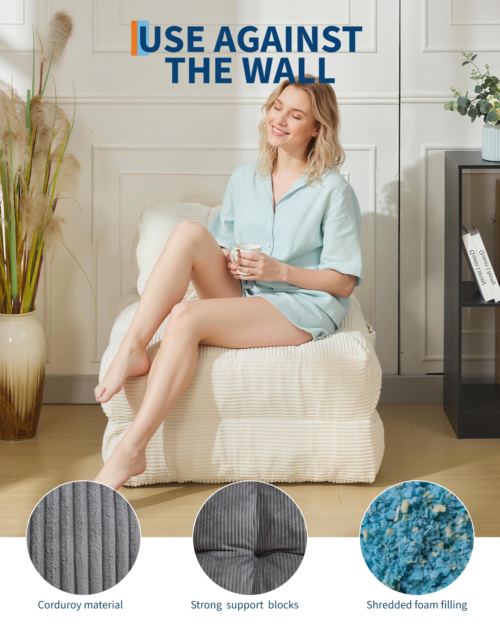 Canapé-lit pliant 3 en 1 Garvee avec coussins, matelas pliable, soutien lombaire et fauteuil portable confortable, en velours côtelé beige, pour salon et chambre.