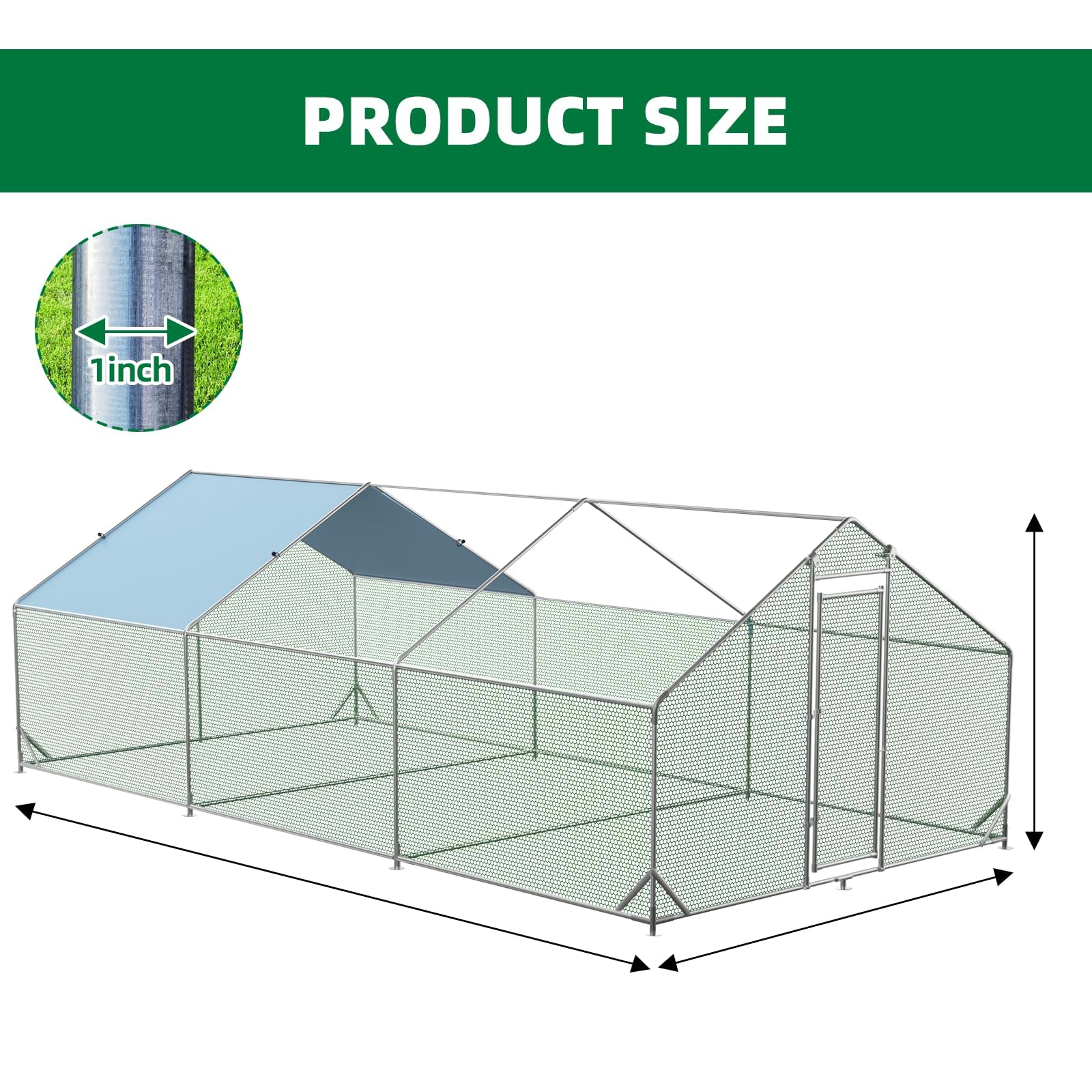 Poulailler métallique Garvee grand format 300 × 600 × 195 cm – Trois compartiments, structure tubulaire en acier triple renforcé pour jardin et ferme