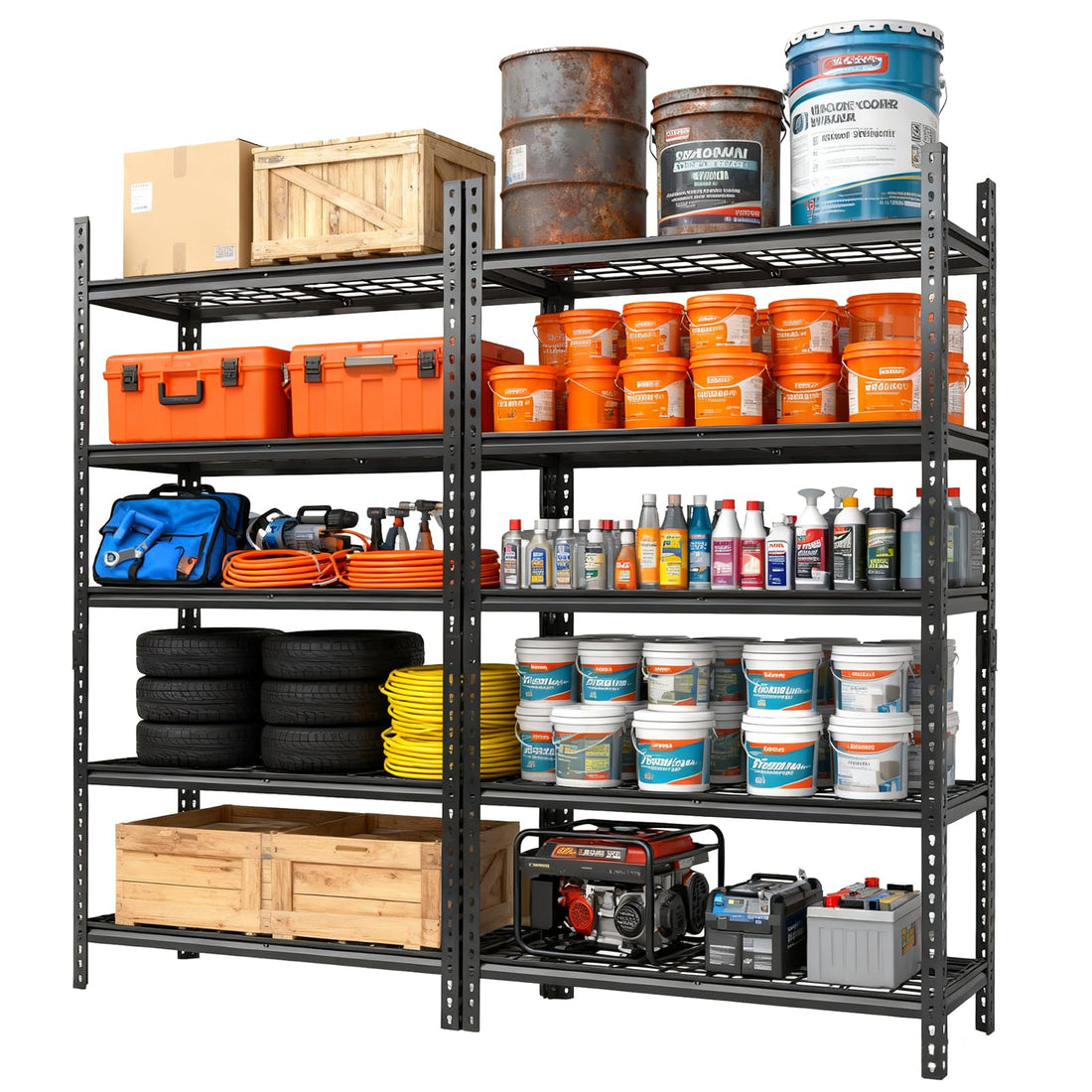 Garvee Système d'étagères de garage, en métal, charge 998 kg, réglable, 5 niveaux, acier SPCC, résistant aux rayures, 91,4 x 40,6 x 182,9 cm