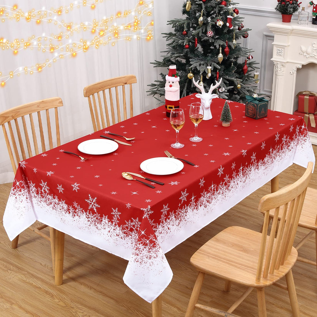 Garvee Nappe de table Noël imperméable et antidérapante en polyester rouge 1, 37 × 2, 01 m pour salle à manger festive