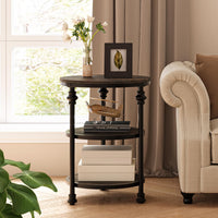 Garvee table d'appoint ronde à 3 étagères, structure en acier, chêne foncé, idéale pour le salon et la chambre, 46 × 46 × 60 cm, résistante et anti-rayures