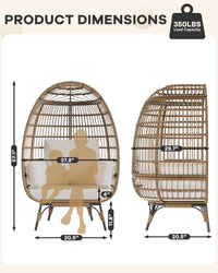 Fauteuil œuf surdimensionné Garvee en résine tressée avec structure en acier, ergonomique, résistant aux intempéries, pour terrasse/salon, compact, élégant, en rotin résistant aux UV, 4 coussins