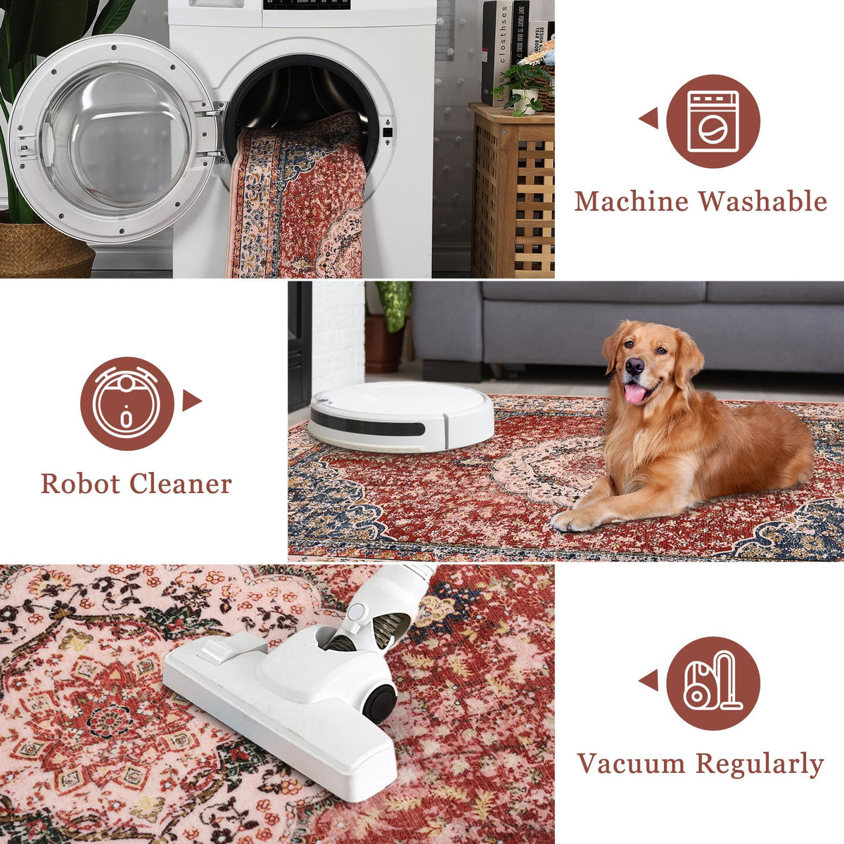 Garvee Boho Vintage Teppich Waschbar Rutschfest für Wohnzimmer & Schlafzimmer