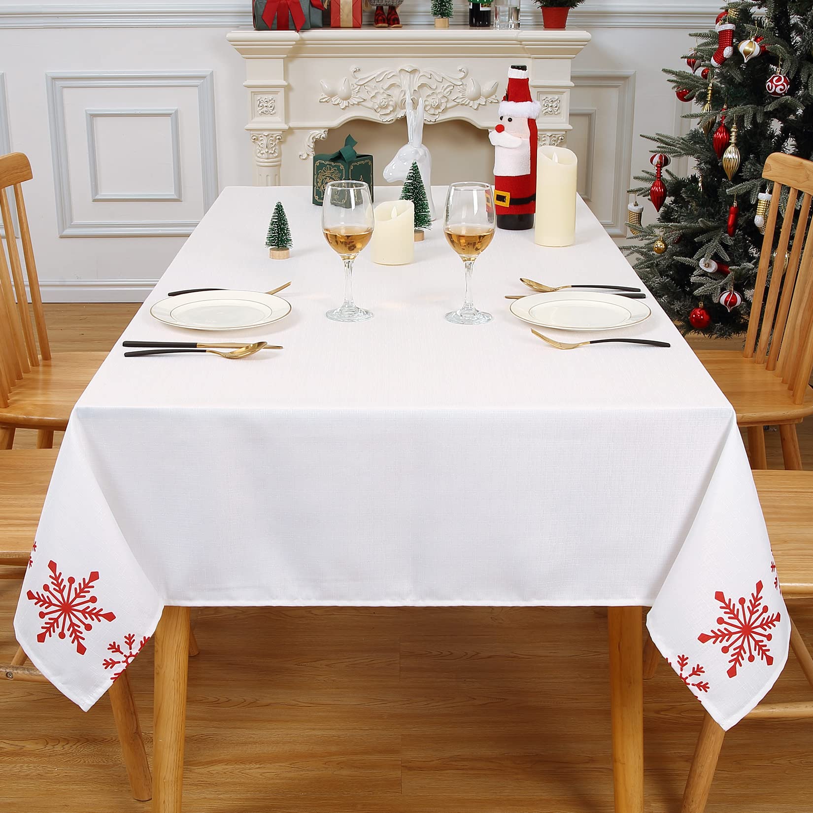 Nappe de Noël Garvee à motif flocons de neige simples, antitache, 137 x 274 cm, blanche, décoration de table festive