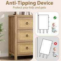 Commode en rotin Garvee 74 cm (29 po) - Bois - 3 tiroirs - Robuste - Grand espace de rangement - Salon - Chambre d'enfant