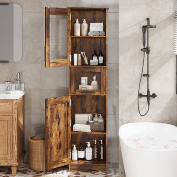 Meuble de salle de bain Garvee 170 cm, étroit et haut, avec 2 portes et 1 tiroir – Marron vintage, étagères réglables, gain de place pour salle de bain, couloir et salon