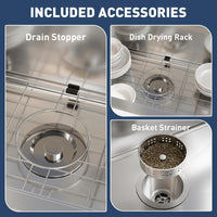 Garvee Évier de cuisine encastrable 61 x 46 x 23 cm en acier inoxydable, argenté, avec robinet extractible et accessoires pour cuisine moderne