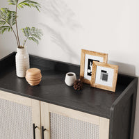 Meuble à chaussures Garvee en rotin, 5 niveaux avec portes, étagères réglables, pieds en métal, noir, pour entrée et salon, grand format, robuste