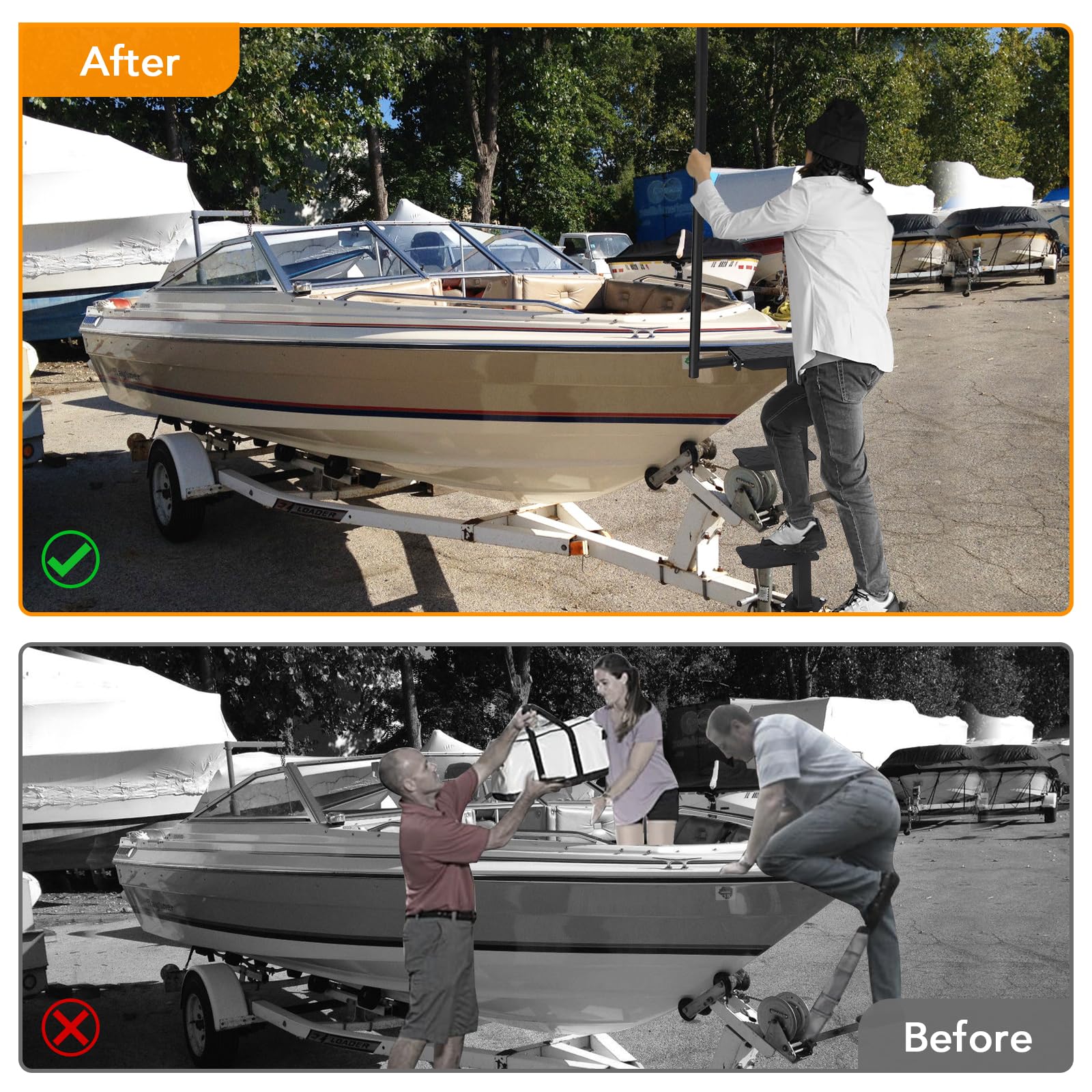 Échelle de remorque pour bateau Garvee à 3 marches avec poignée, surface antidérapante, acier, résistante aux intempéries, universelle, capacité de charge de 209 kg (460 lb), pour bateaux de pêche et de plaisance