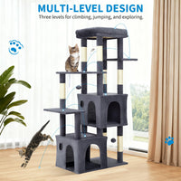 Garvee Arbre à Chat 155 cm Multi-Niveaux pour Grands Chats, Tour Stable avec Grande Plateforme, Gris Foncé, Intérieur