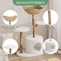 Arbre à chat Garvee 43'' en bois naturel avec panier en rotin pour salon, stable pour les grands chats, design moderne, peluche douce
