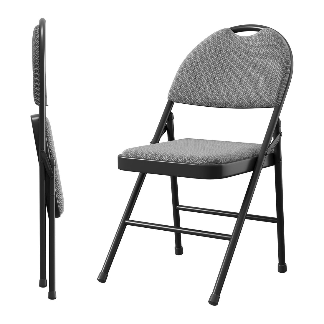 Ensemble de 2 chaises pliantes Garvee avec revêtement en cuir PU rembourré, structure en métal, ergonomiques, pliables, pieds antidérapants, grises, pour le bureau et l'extérieur