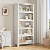 Garvee Bibliothèque 5 Étagères Bois MDF Blanc 181,2 cm pour Salon Bureau, Design Rustique, Tablettes Réglables, Capacité 20 kg - Blanc