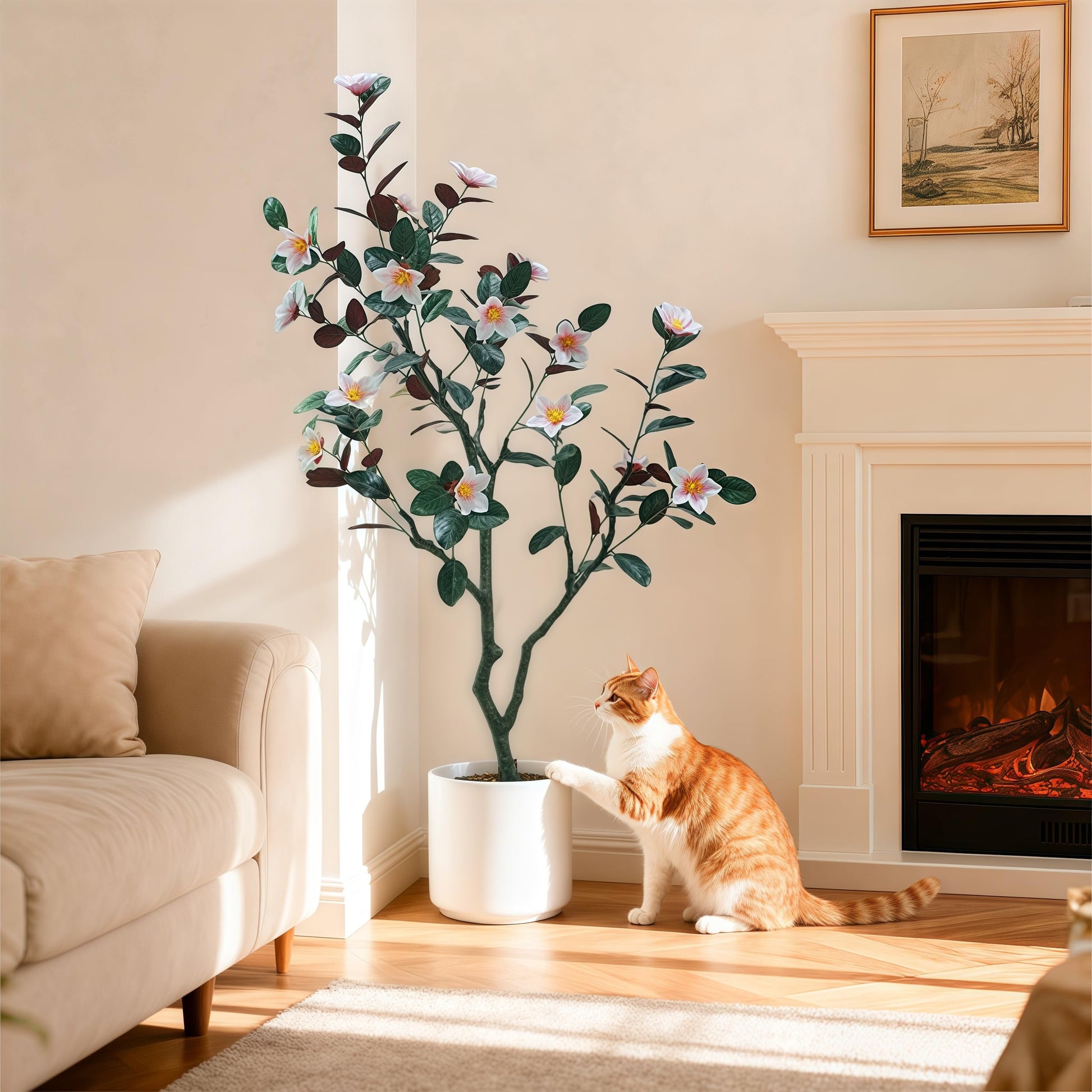 Magnolia artificiel Garvee de 1,80 m avec fleurs et feuilles épanouies, pot robuste pour salon et bureau, vert