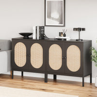 Garvee buffet en rotin tressé à la main, avec portes et étagères, en MDF noir, pour le salon et la salle à manger, 80 × 40 × 83 cm, noir