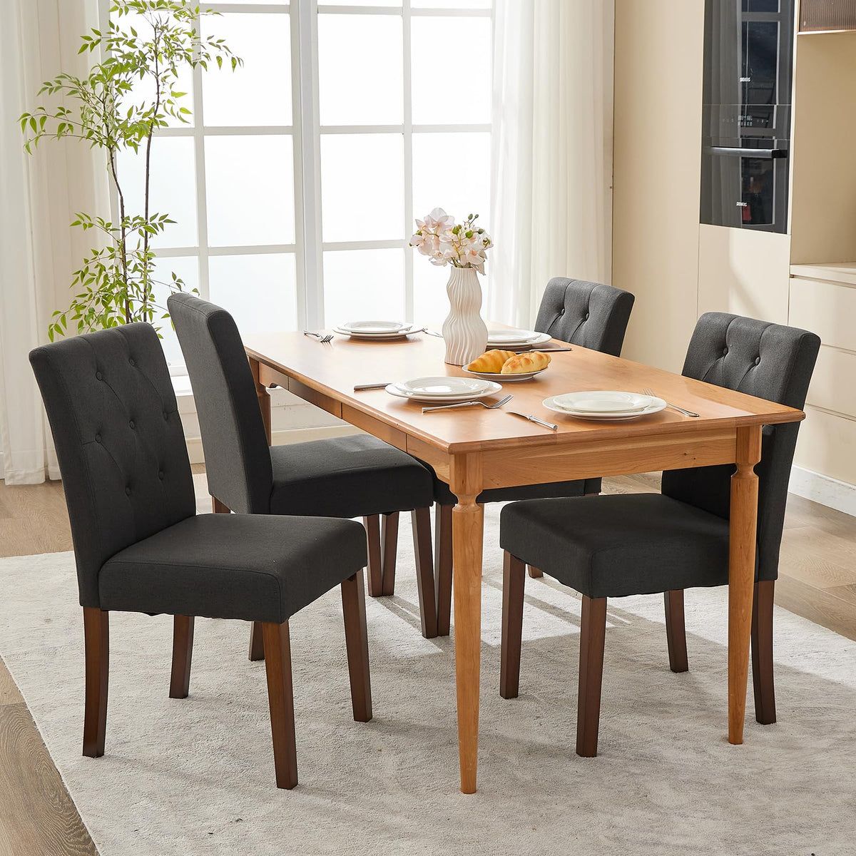 Garvee Ensemble de 2 chaises de salle à manger rembourrées, Design Parsons moderne, lin doux, pieds en bois robustes, confort ergonomique, légères