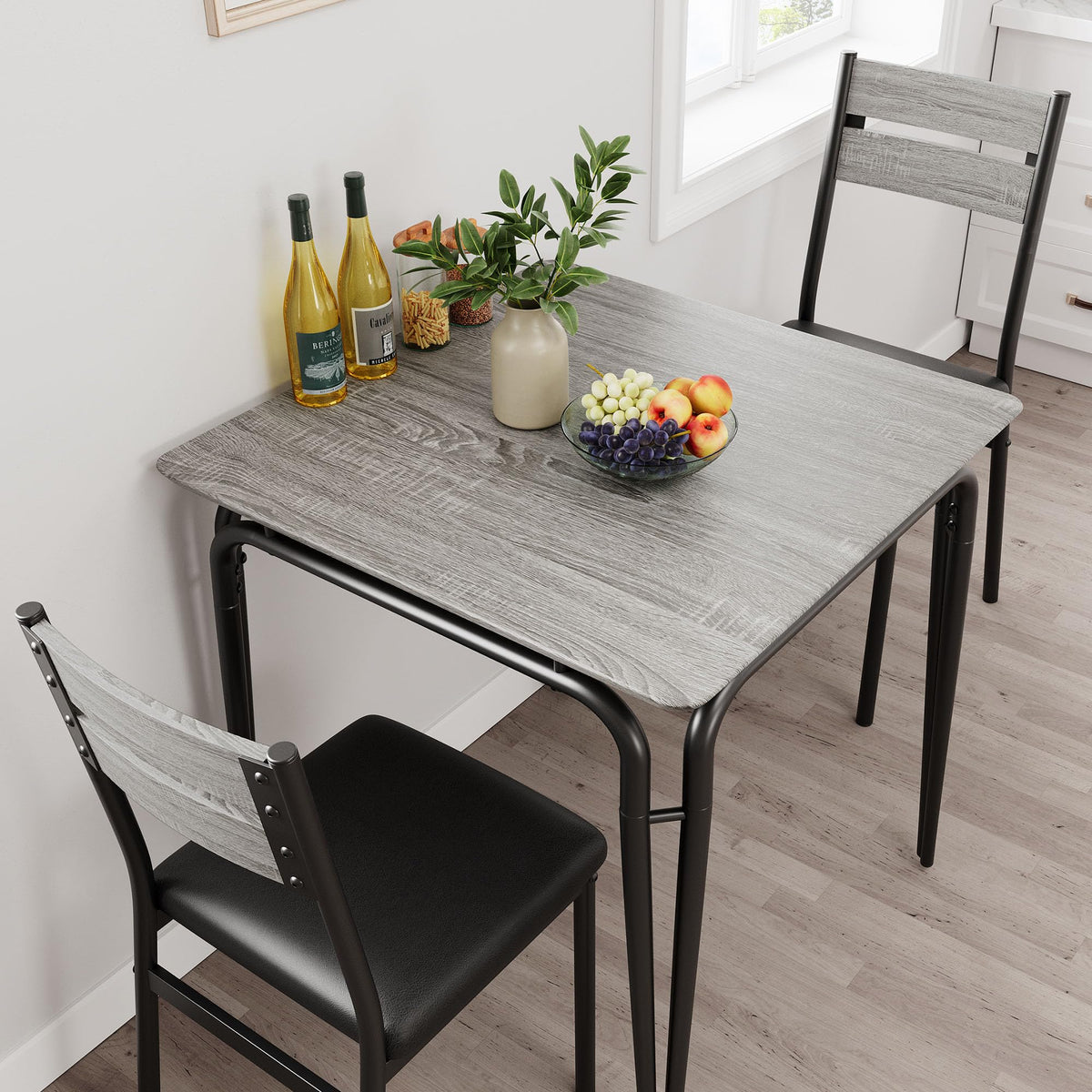 Garvee Ensemble table à manger 2 personnes, gain de place, sièges rembourrés, bois, dossiers ergonomiques, structure métal, idéal maison et bureau à domicile