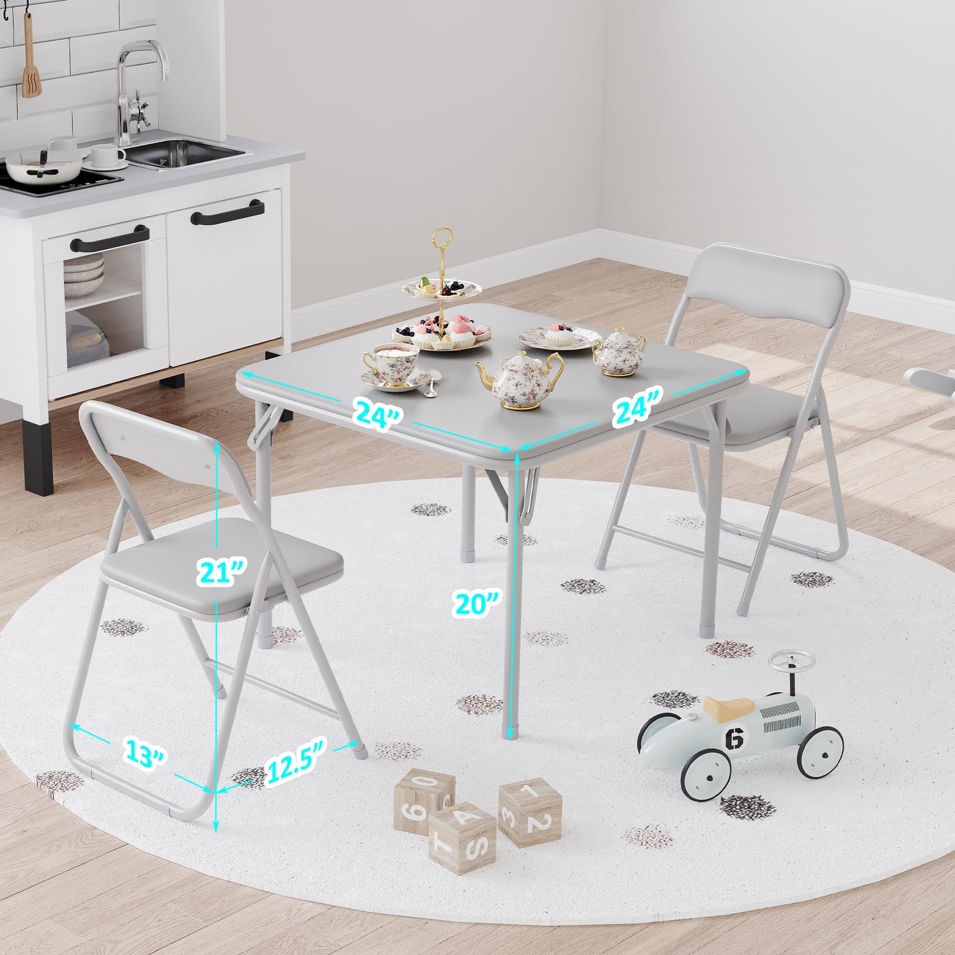 Ensemble table et chaises pliantes Garvee pour enfants, avec coussins d'assise en PU, structure robuste en acier, pliable, idéal pour manger, lire et jouer, compact, multicolore