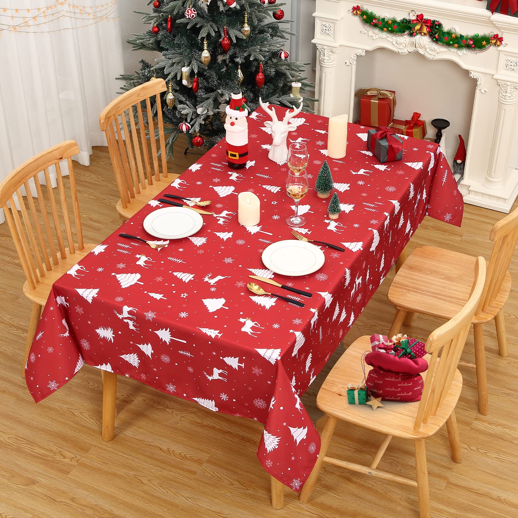 Nappe Garvee Świąteczny Obrus à motif cerf, imperméable et lavable, 137 x 200 cm, pour une utilisation intérieure et extérieure.