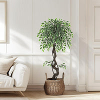 Garvee Ficus artificiel panaché blanc 120 cm en PE durable, plante décorative réaliste pour intérieur et extérieur