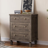 Garvee Commode Vintage 4 Tiroirs Bois Gris Avec Poignées Sculptées Pour Chambre, Grande Capacité, Structure Stable, Sécurisée - Gris
