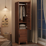 Garvee armoire penderie en bois 40 × 54 × 183 cm, 2 portes, 18 étagères réglables et tringle aluminium, pour chambre - Noyer