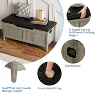 Banc de rangement en bois Garvee avec coussin d'assise, charnières de sécurité, capacité de charge de 118 kg (260 lb) pour salon et chambre, 100 cm (39,4 po) L x 40 cm (15,7 po) l x 48 cm (18,9 po) H, bois aggloméré, beige