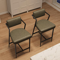 Ensemble de 2 tabourets de bar Garvee, assise rembourrée, structure en métal, dossier, repose-pieds, vert rétro, pour cuisine et comptoir de bar, 68 cm