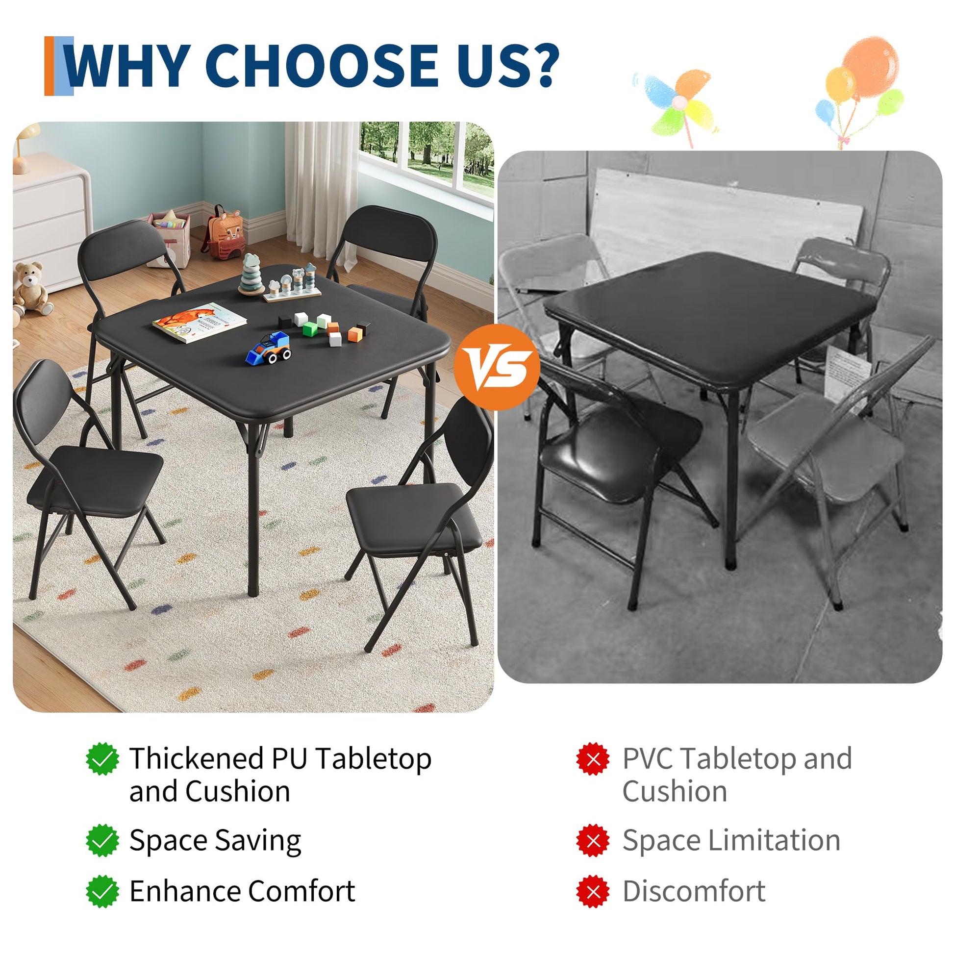 Ensemble table et chaises pour enfants Garvee 5 pièces, pliable, en métal robuste et cuir PU, pour chambres d'enfants et usage extérieur