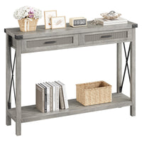 Console Garvee style ferme avec paniers en rotin, 109 cm, grise, idéale pour le salon et le couloir.