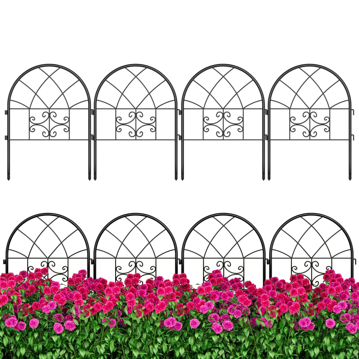 Ensemble de 2 treillis de jardin Garvee en fer forgé noir robuste et résistant aux intempéries pour rosiers, légumes et terrasse. Dimensions : 182 cm (H) x 52 cm (L).