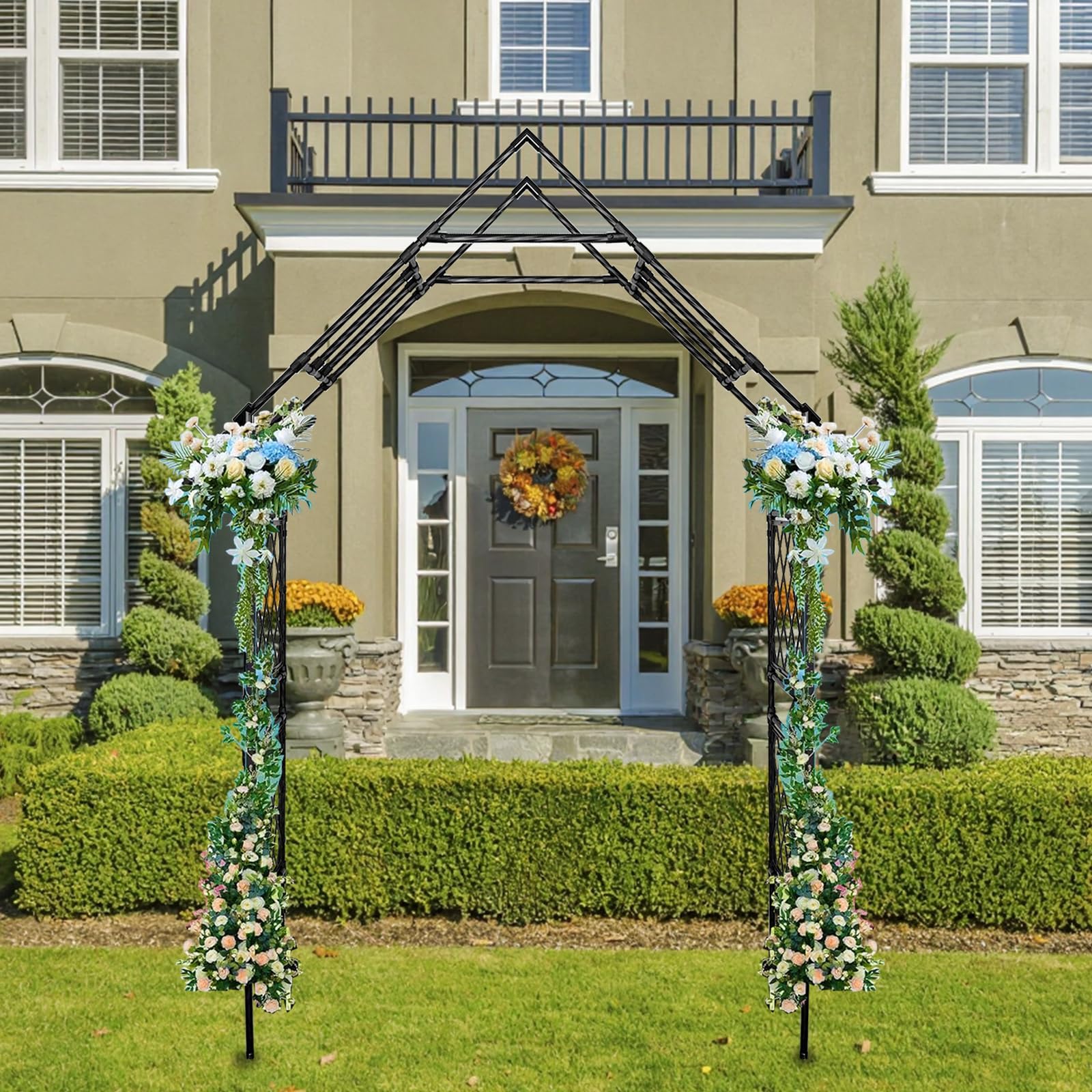 Arche de jardin en métal Garvee, treillis 2,40 m x 1,20 m, structure en fer robuste et résistante aux intempéries, style vintage, pour jardin, mariage et terrasse
