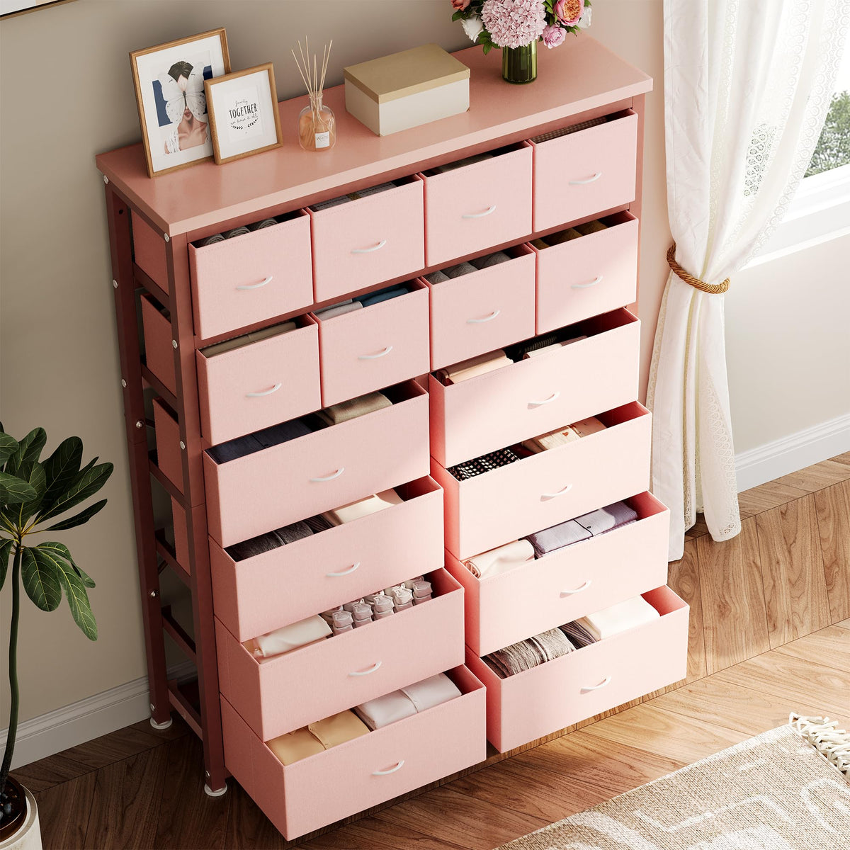 Garvee commode à 16 tiroirs en tissu, idéale pour la chambre, la cuisine, le bureau, l'entrée, le salon, le couloir ou la chambre d'enfant