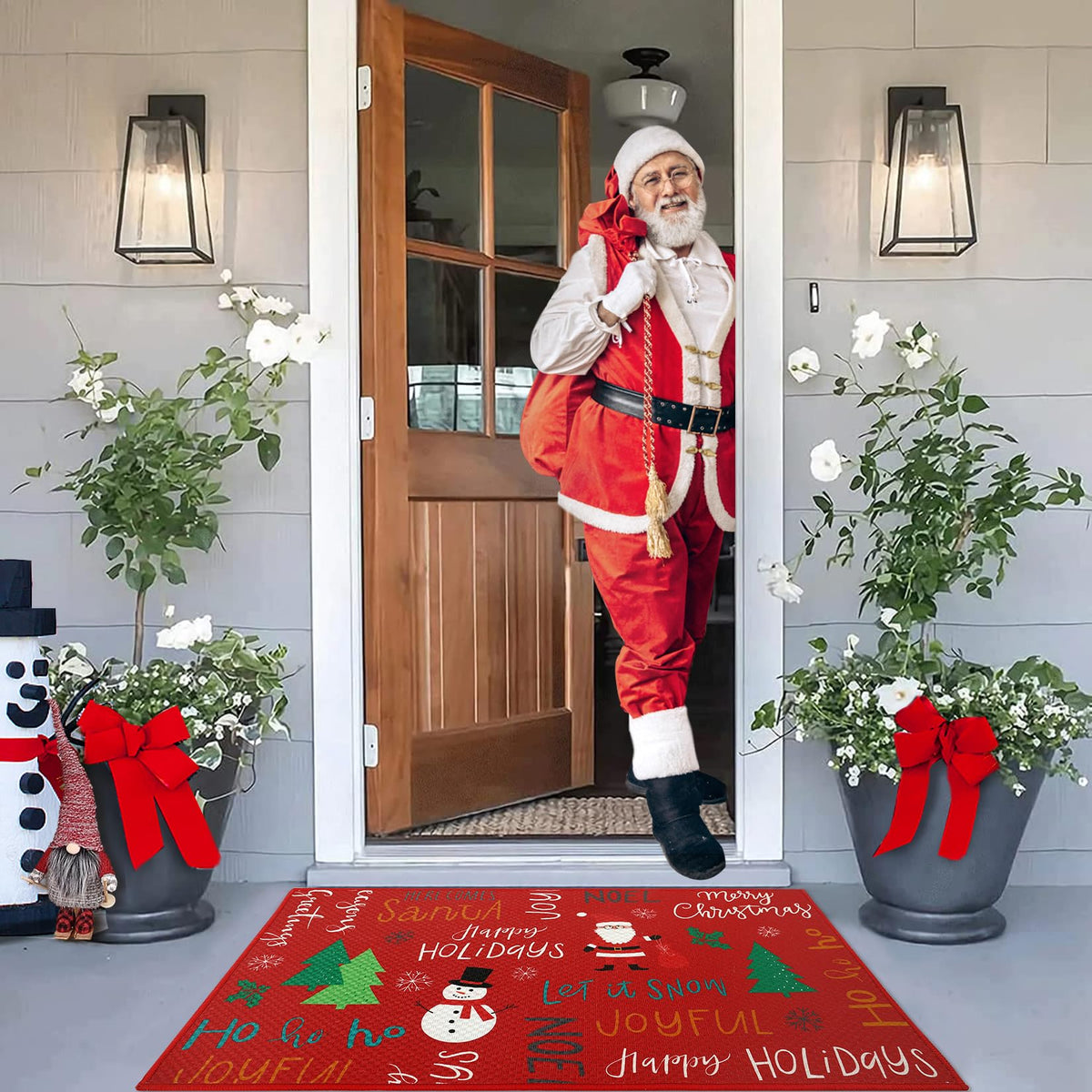 Tapis de porte d'entrée de Noël Garvee en lin d'extérieur 40x60cm antidérapant et absorbant, idéal pour l'entrée de la maison.