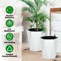 Garvee Lot de 2 jardinières diamant de 40 cm de haut, à arrosage automatique avec indicateur de niveau d'eau et roulettes, blanches, pour balcon et salon