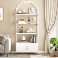 Bibliothèque moderne Garvee à 4 niveaux avec portes, structure en métal, pour bureau et salon, hauteur 182 cm, blanche