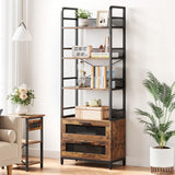 Garvee bibliothèque industrielle 180 × 80 × 30 cm, 4 étagères, 2 tiroirs, pour salon, bureau et chambre, marron rustique