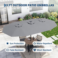 Garvee Parasol Rectangulaire 270 × 450 cm avec Éclairage LED et Recharge Solaire, Base Robuste, pour Terrasse, Jardin, Piscine et Événements, Gris