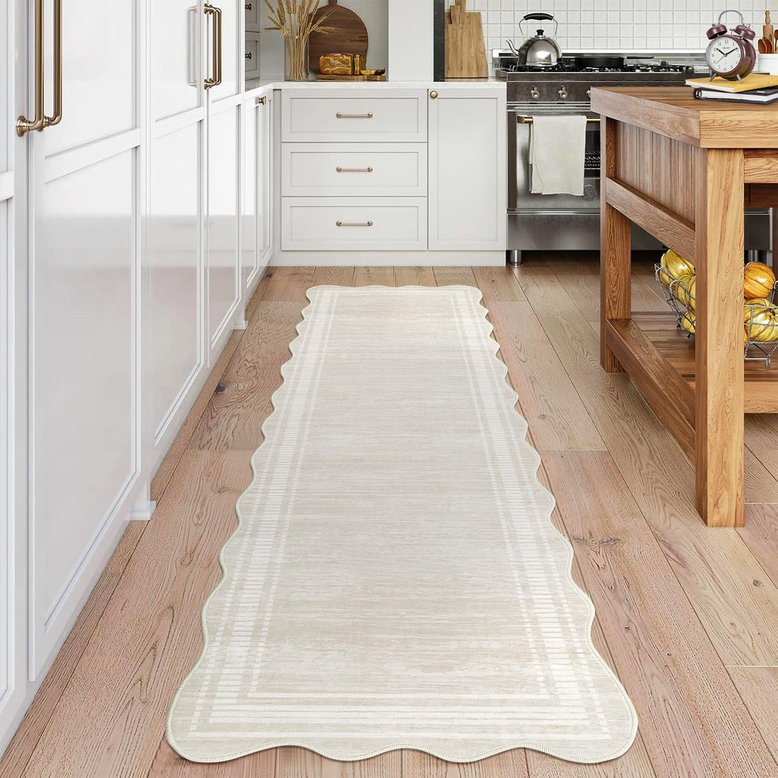 Garvee Tapis de couloir lavable 60 x 180 cm, antidérapant, résistant aux taches, en polyester couleur crème, pour cuisine et couloir