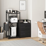 Garvee Classeur avec bandes LED, meuble de bureau à 2 tiroirs et étagère, table pour imprimante pour bureau et maison, grand format, noir - Noir