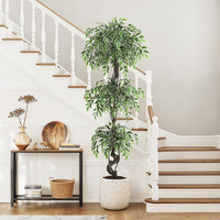Garvee Ficus artificiel panaché blanc 180 cm en PE, feuillage réaliste et durable pour décoration intérieure et extérieure