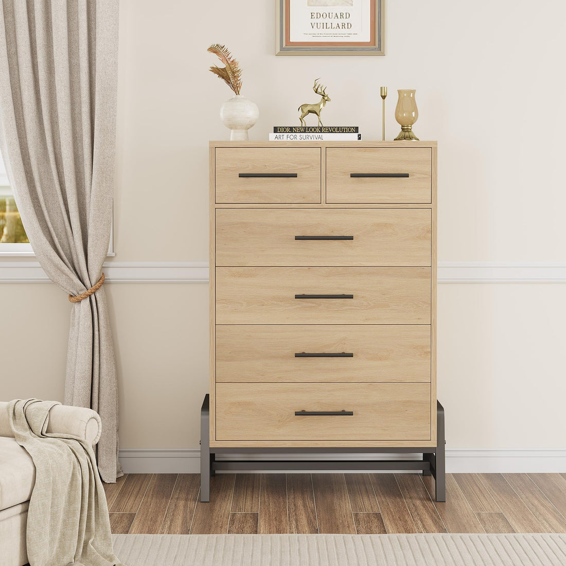 Garvee commode en bois, autoportante, 5 tiroirs, armoire haute, poignées noires, idéale pour la chambre et le bureau, polyvalente et au design moderne