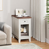 Garvee table d'appoint étroite avec station de charge, 2 ports USB et 2 ports secteur, en MDF, elle est disponible en plusieurs coloris de bois
