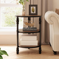 Garvee Table d’appoint ronde 3 niveaux avec étagère de rangement, pieds en métal et plateau MDF, style vintage, idéale salon et chambre.