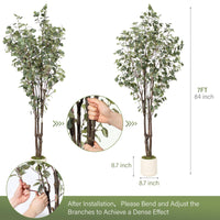Eucalyptus artificiel Garvee de 2,13 m avec 100 lumières LED, branches ajustables, pot en plastique blanc, décoration intérieure et extérieure